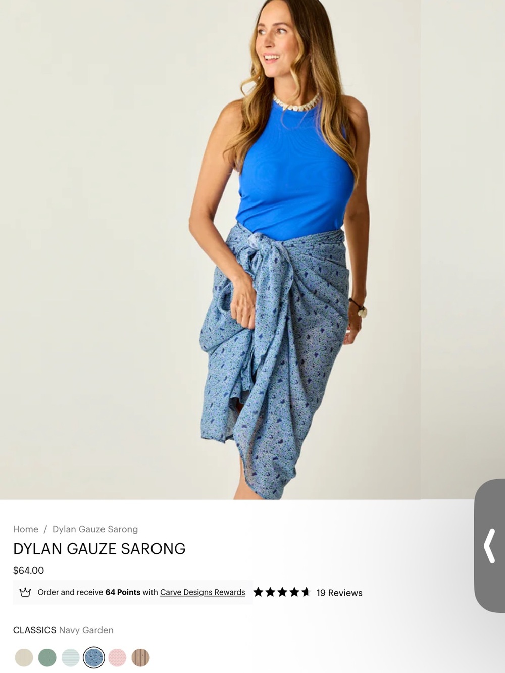 Carve Designs Dylan Gauze Sarong- Navy Garden